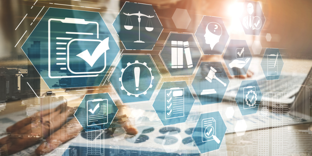 image with various icons associated with compliance